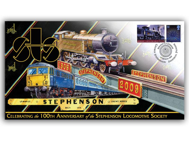 100th Anniversary of the Stephenson Locomotive Society cover, Industrial Pioneer Shildon postmark