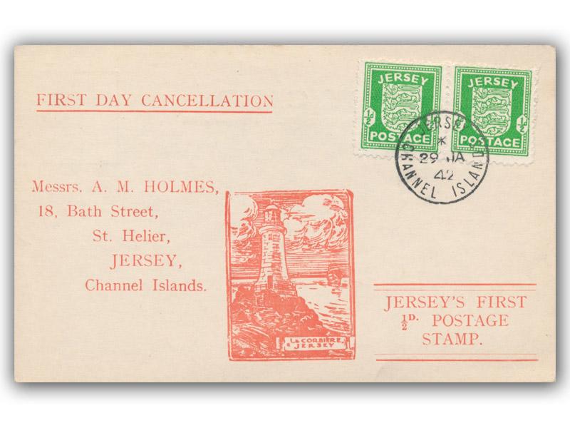 1942 1/2d Jersey Arms, illustrated cover