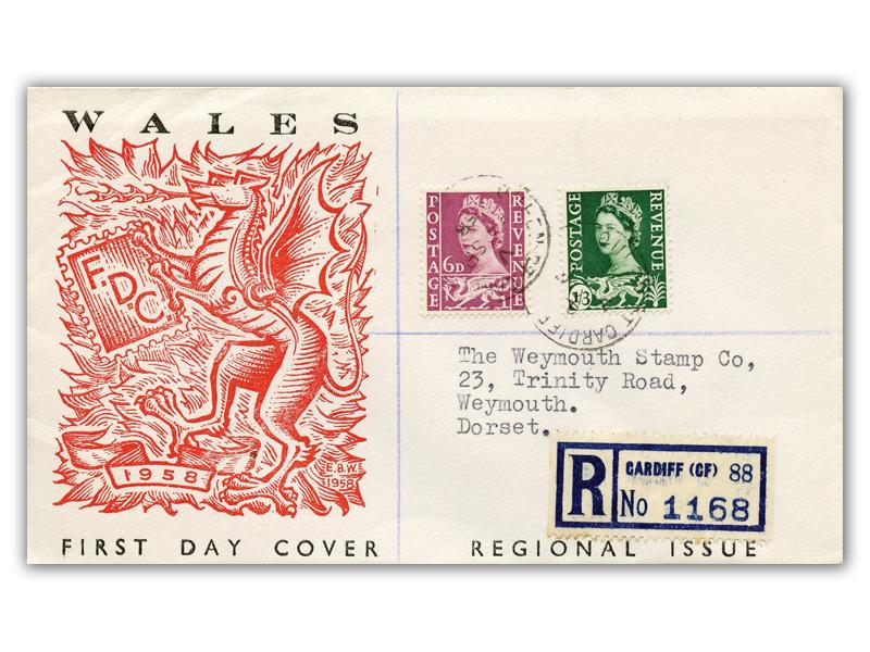 1959 6d & 1/3d Welsh Regionals, Dragon & Stamp cover