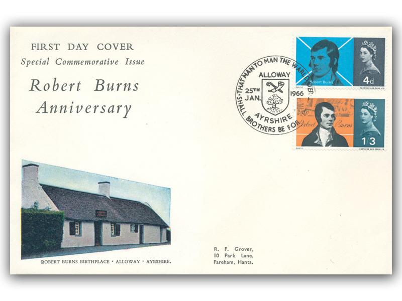 1966 Robert Burns, ordinary, Alloway 34mm postmark