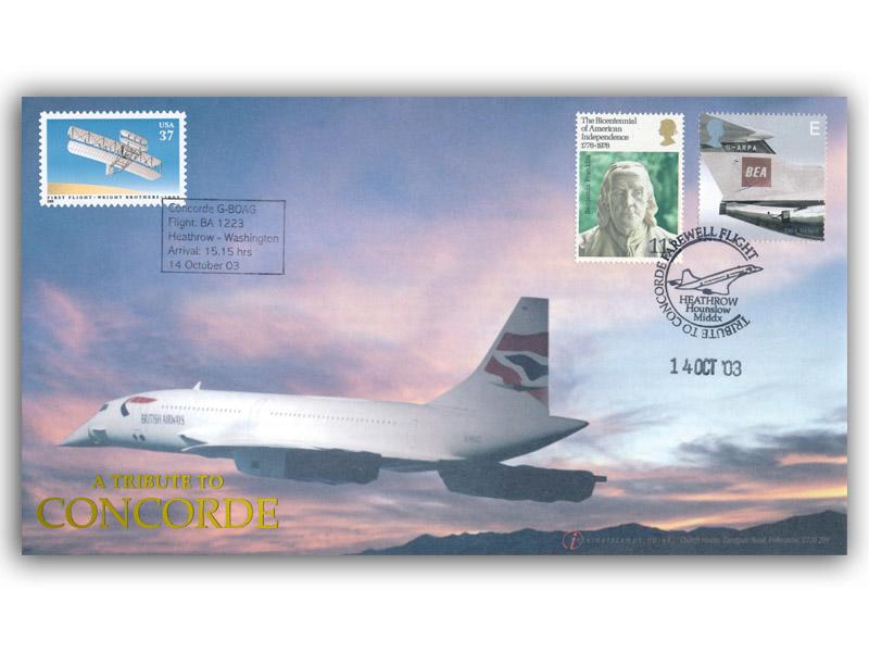Farewell Concorde 2003, Tribute Flight Heathrow - Washington flown cover