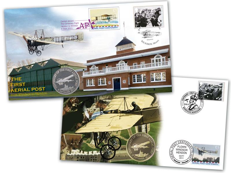 Aerial Post Centenary - Hendon to Windsor, pair of covers