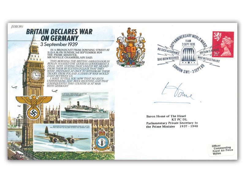 Alec Douglas-Home signed 1989 WWII 50th anniversary cover