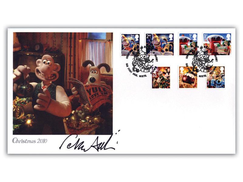 Christmas 2010 - Wallace & Gromit Stamp Cover Signed Peter Sallis