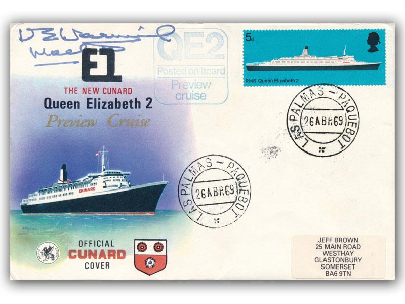 William Warwick signed 1969 RMS QE2 Preview Cruise