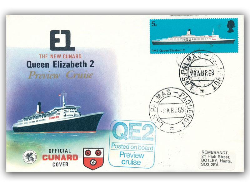 1969 RMS QE2 Preview Cruise, Las Palmas Postmark