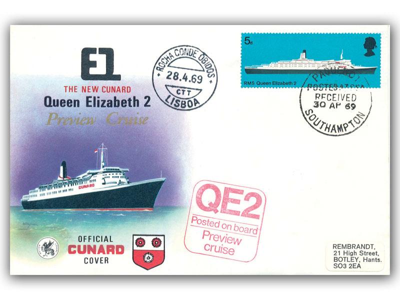 1969 QE2 Preview Cruise, Lisbon & Southampton Postmarks