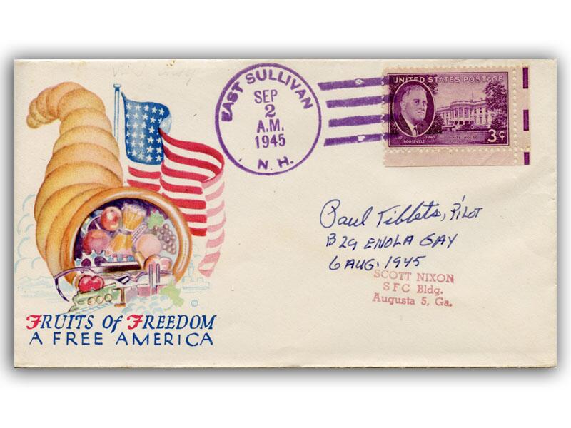 Paul Tibbets signed 1945 Fruits of Freedom cover