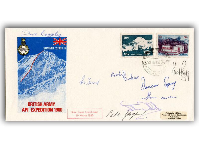 1980 British Army Mountain API Expedition Team signed cover