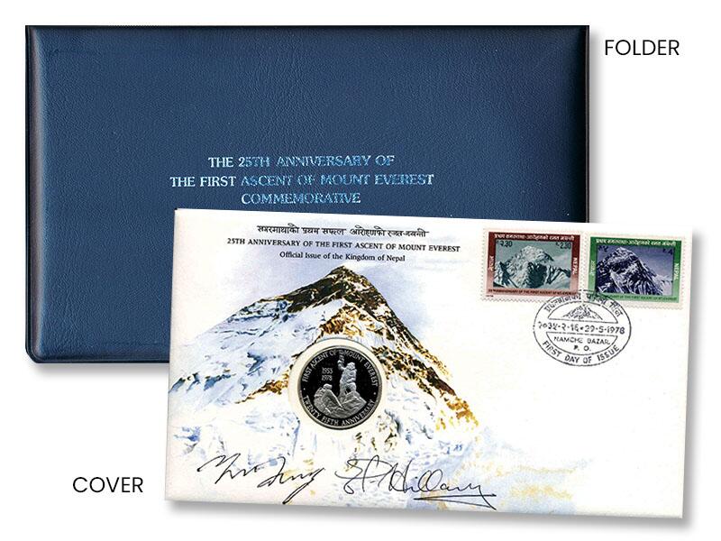 Edmund Hillary & Tenzing Norgay signed 1978 Everest 25th anniversary coin cover