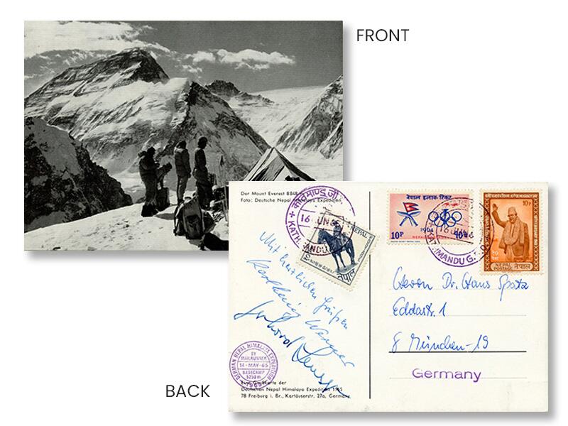 1965 German Nepal Himalaya Expedition team signed postcard