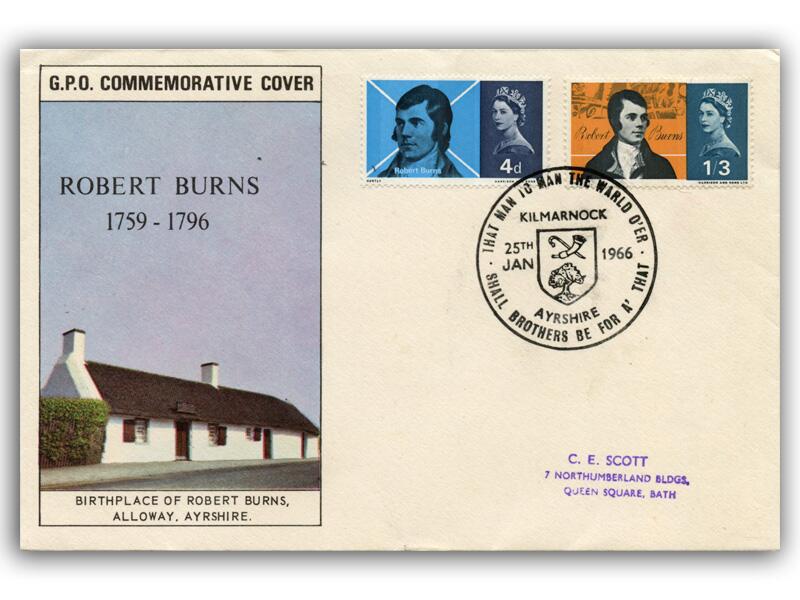1966 Robert Burns, phosphor, Kilmarnock 38mm postmark
