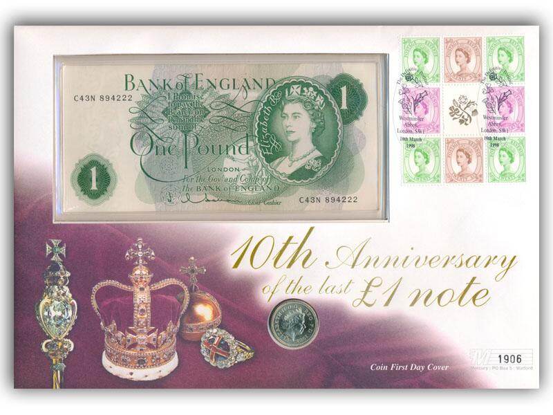 1998 £1 Banknote 10th anniversary, Coin & Banknote cover