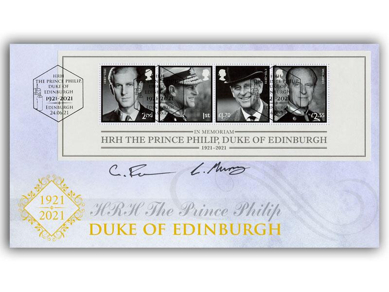 In Memoriam HRH Prince Philip, Duke of Edinburgh Miniature Sheet signed by Corporals Louis Murray & Craig French
