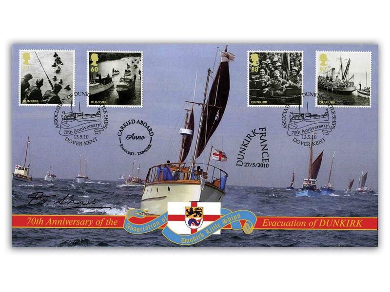Evacuation of Dunkirk, stamps from the miniature sheet, carried, signed by a Veteran