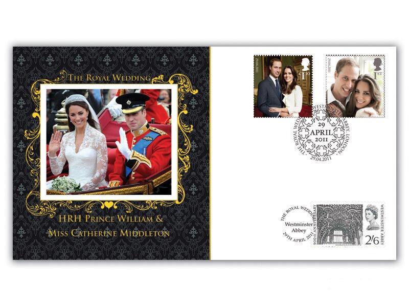 Royal Wedding, pair of stamps, Westminster Abbey, plus 1966 Abbey stamp