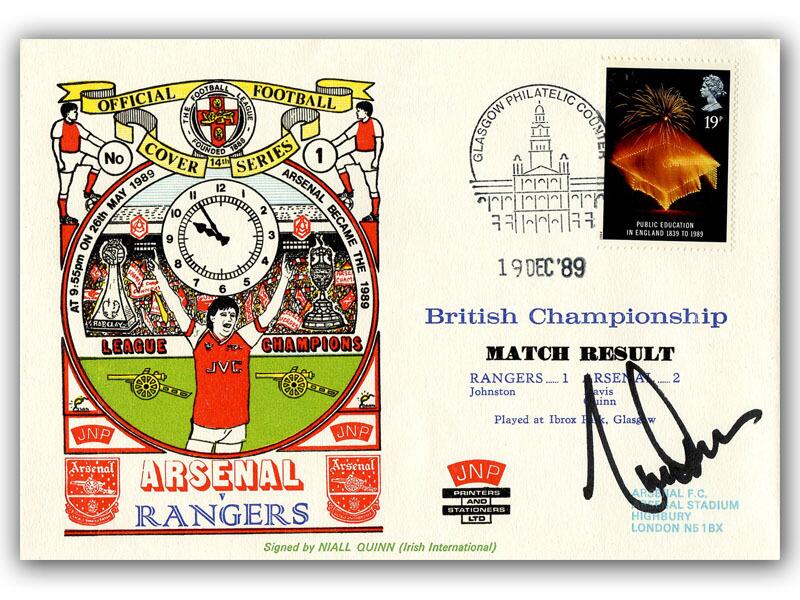 1989 Arsenal V Rangers, signed by Niall Quinn