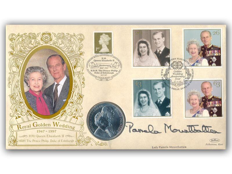 1997 Golden Wedding coin cover, signed Pamela Mountbatten