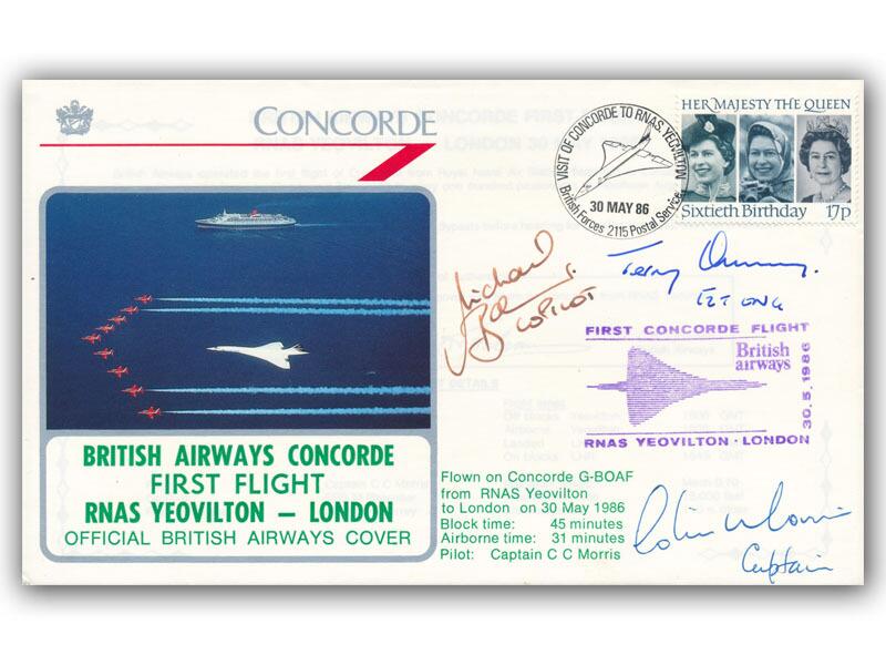 1986 BA Yeovilton RNAS - London crew signed flown cover