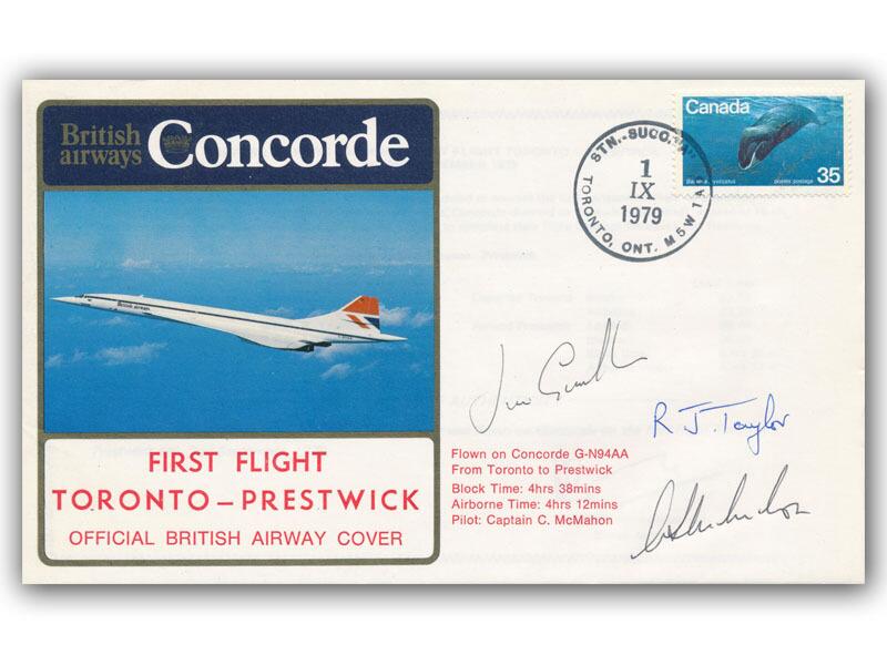 1979 BA Concorde Toronto - Prestwick crew signed flown cover