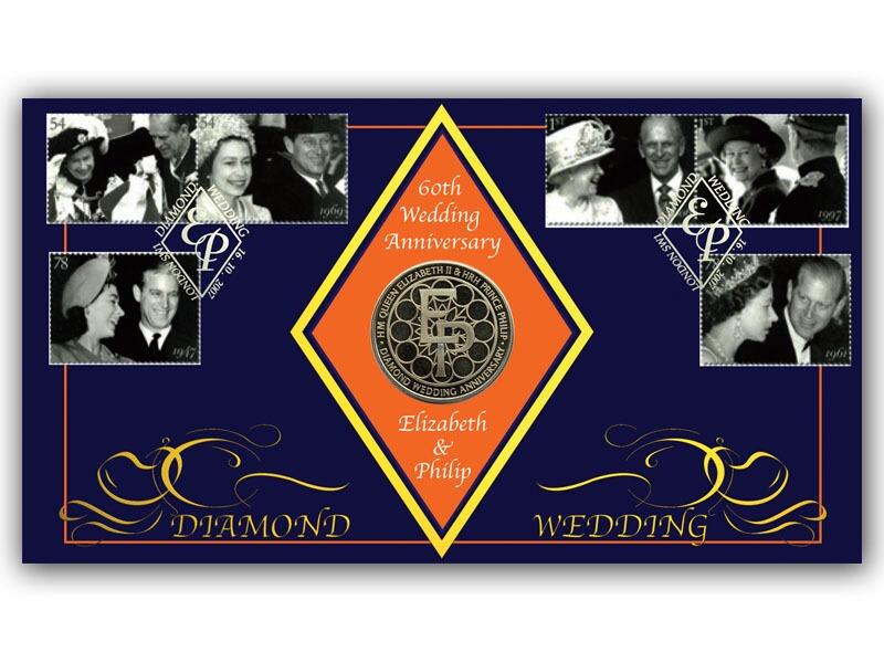 Diamond Wedding £5 coin cover, London postmark