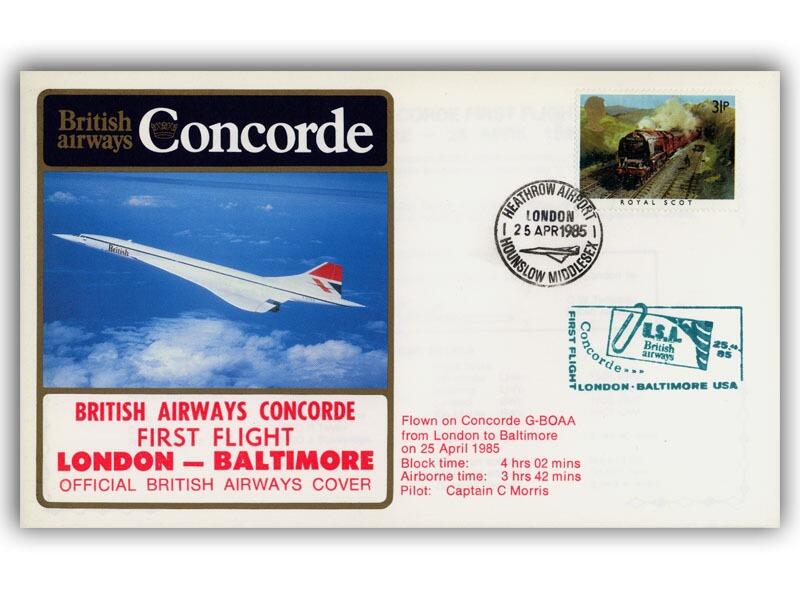 1985 BA Concorde London - Baltimore flown cover