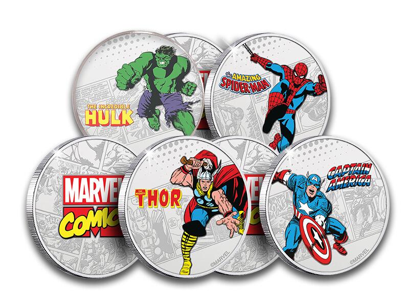 MCM Coin Collection of 4 - Hulk, Spiderman, Thor & Capt America
