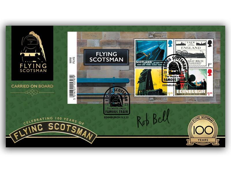 Flying Scotsman Barcoded Miniature Sheet, signed Rob Bell