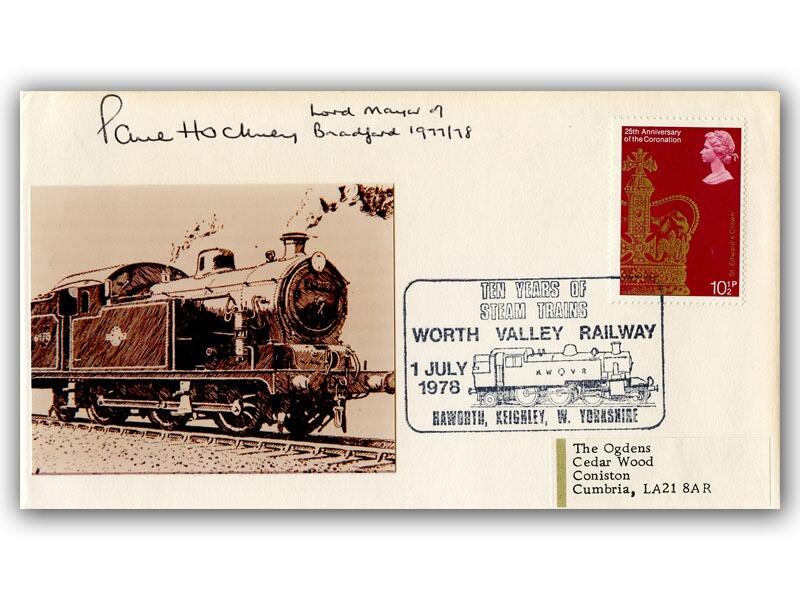 Lord Mayor of Bradford, signed 1978 Worth Valley Railway cover