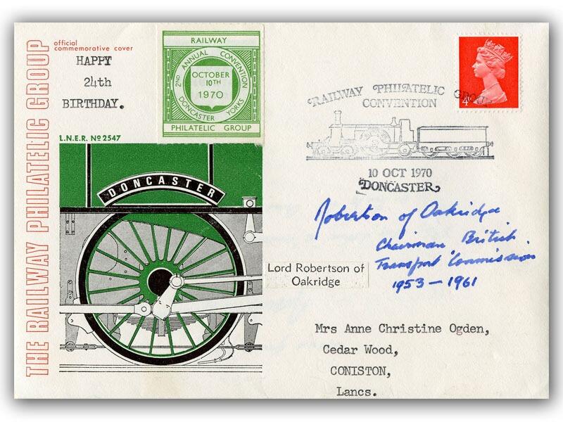 Lord Robertson of Oakridge, signed 1970 Railway Philatelic Group Convention, Chairman of the British Transport Commission 1953 - 61.