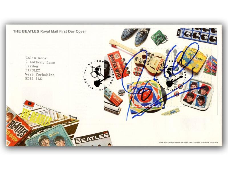 2007 Beatles miniature sheet cover signed by Joey Molland, lead singer with the band Badfinger