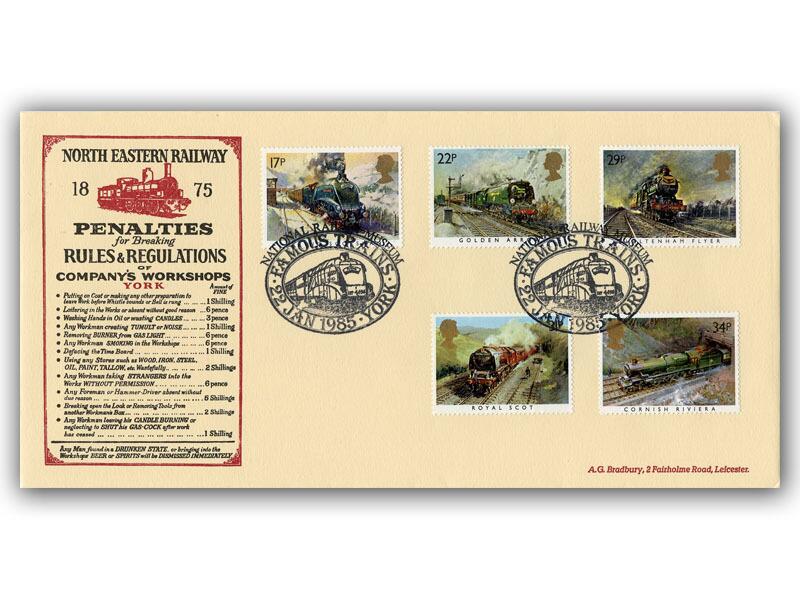 1985 Trains, National Railway Museum, York special postmark, Bradbury North Eastern Railway Penalties cover