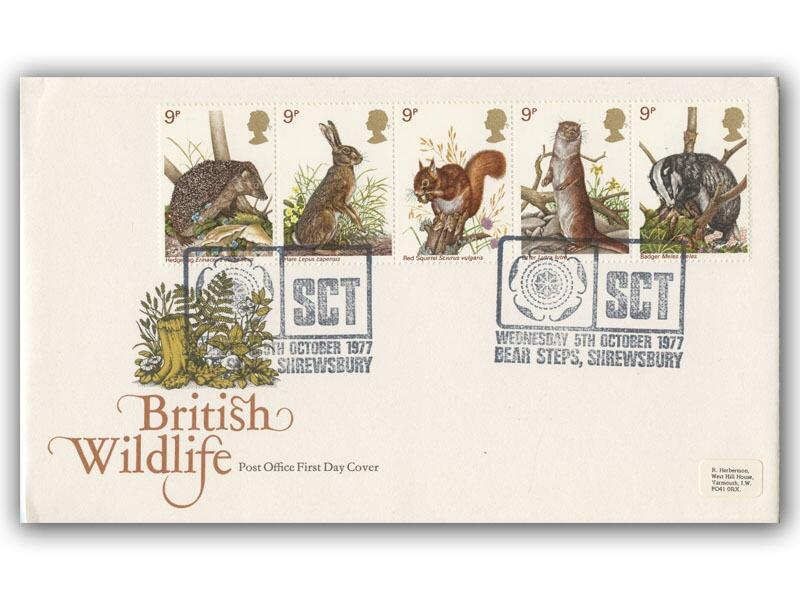 1977 Wildlife, SCT Bear Steps Shrewsbury special postmark