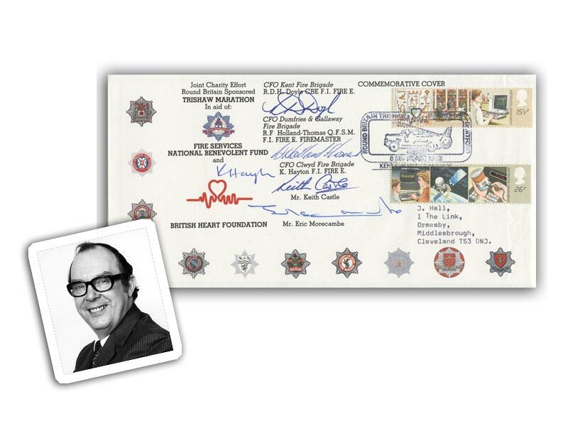 Eric Morecambe signed 1982 Fire Service Fund cover