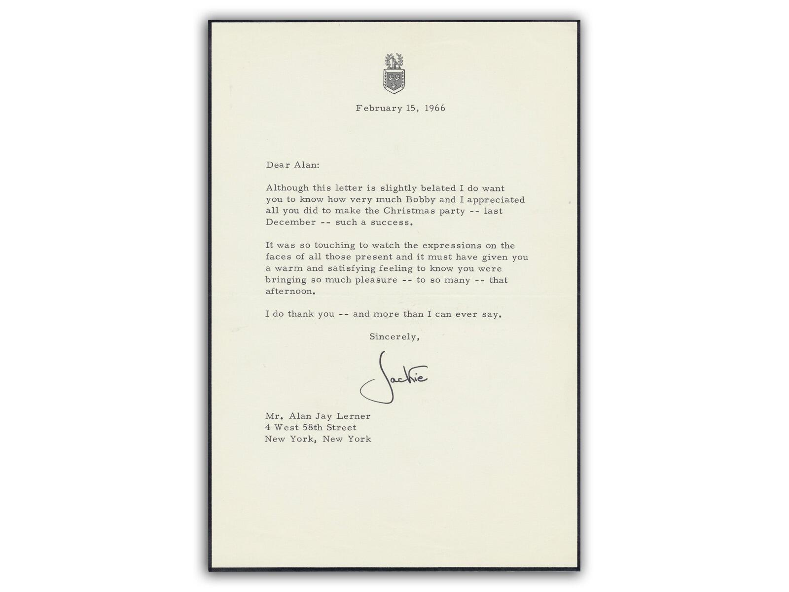 Jacqueline Kennedy Signed Letter | Widow of JFK