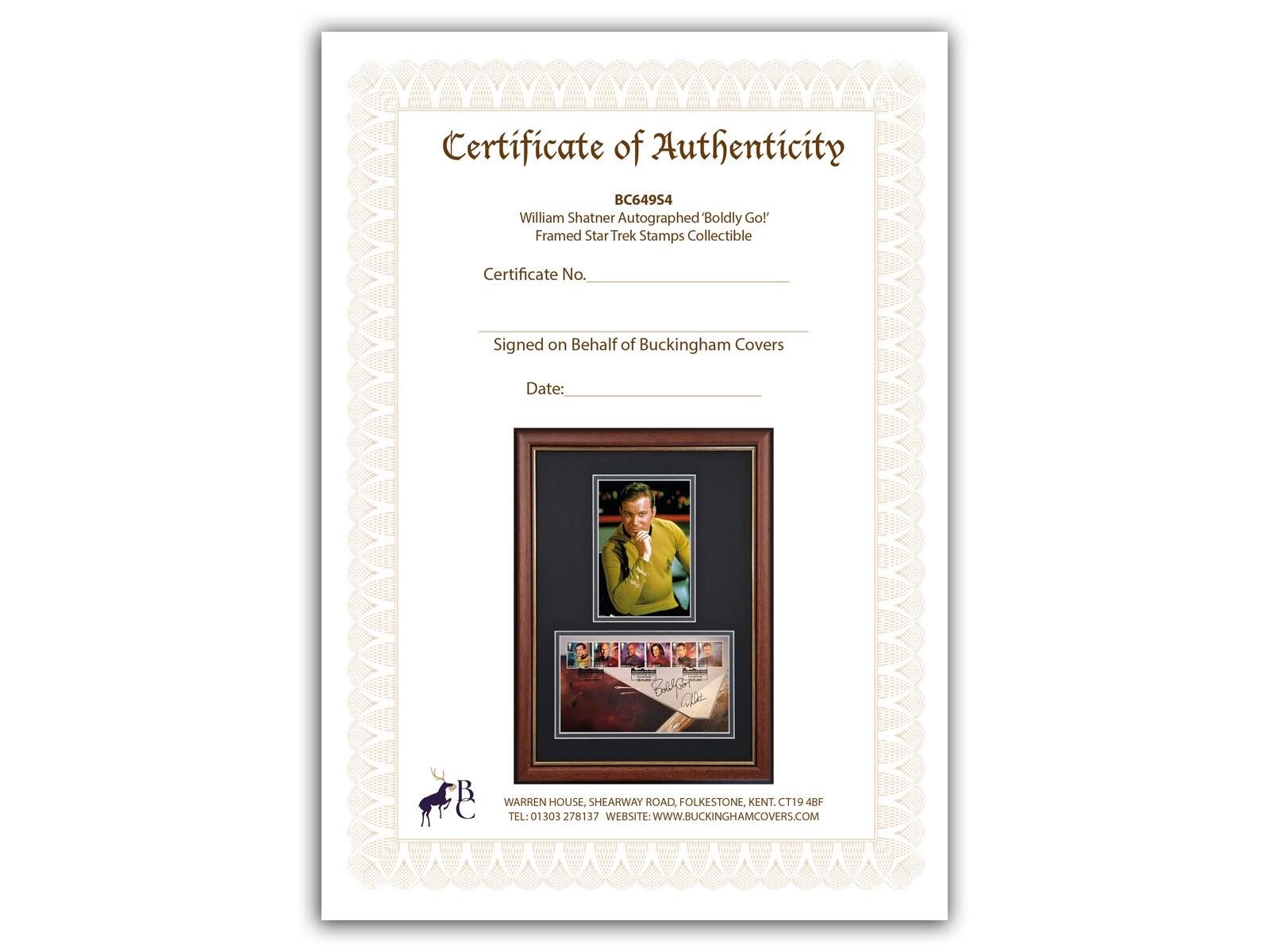 William Shatner Autographed 'Boldly Go!' | Brown Frame COA