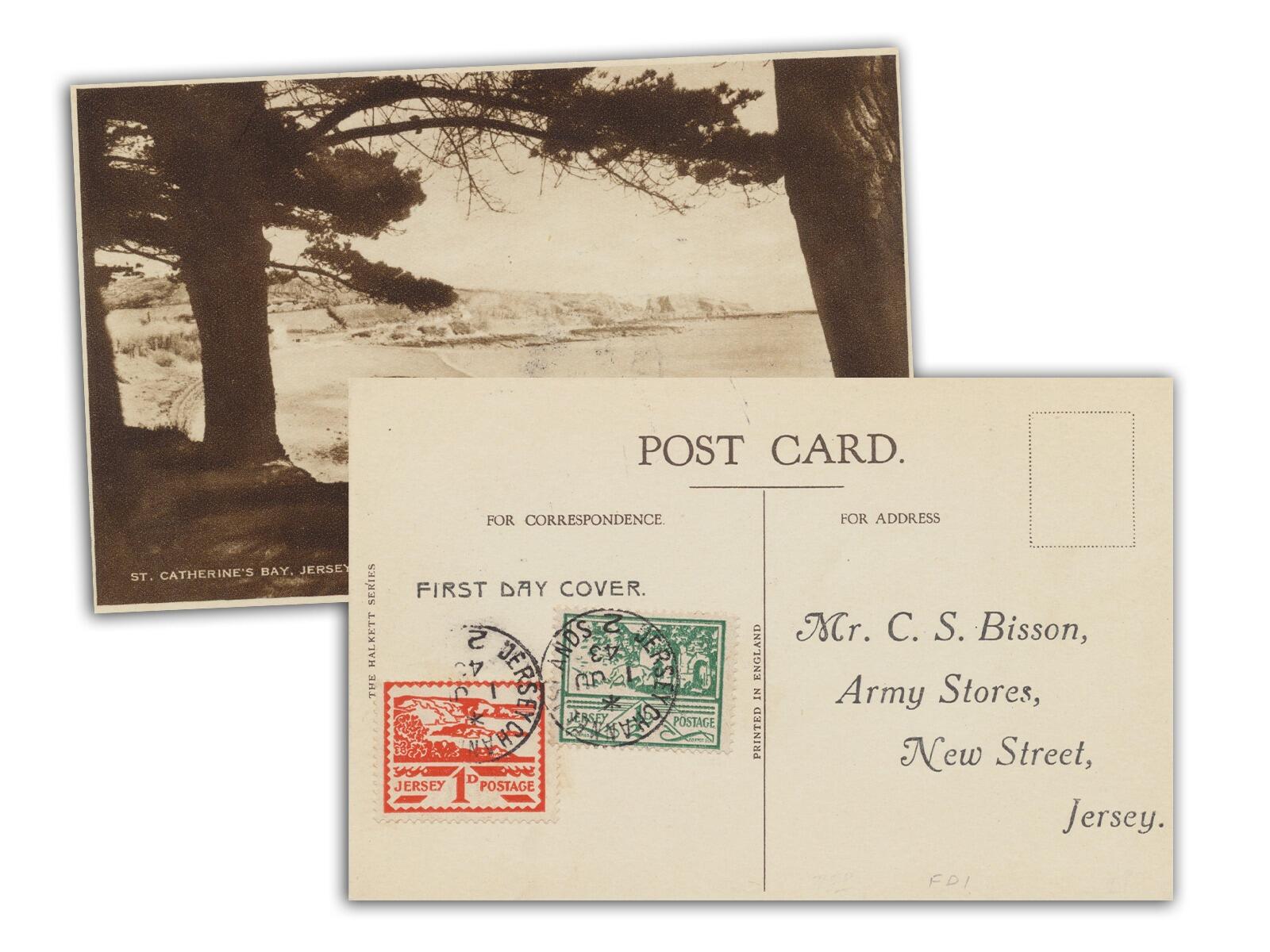 1943 ½d & 1d Jersey Views, St Catherine's Bay Postcard