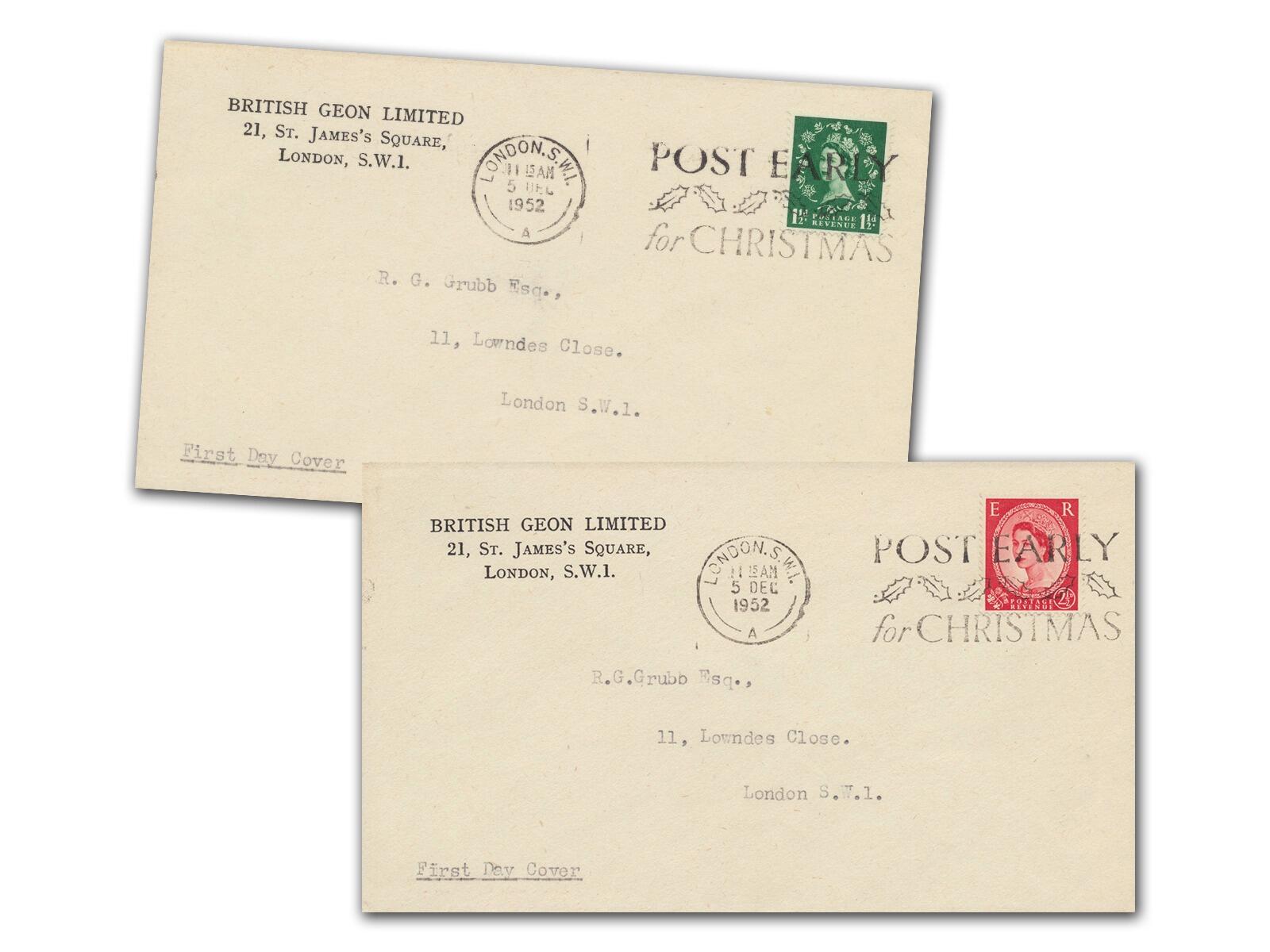 1952 1½d & 2½d Wildings, British Geon Covers
