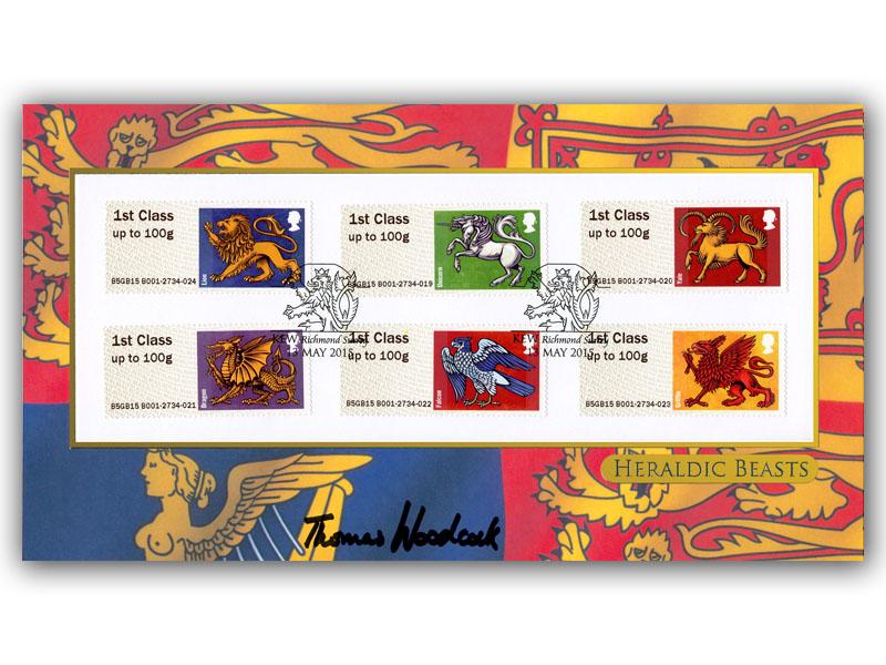2015 Post & Go - Heraldic Beasts, machine stamps, signed by Thomas Woodcock