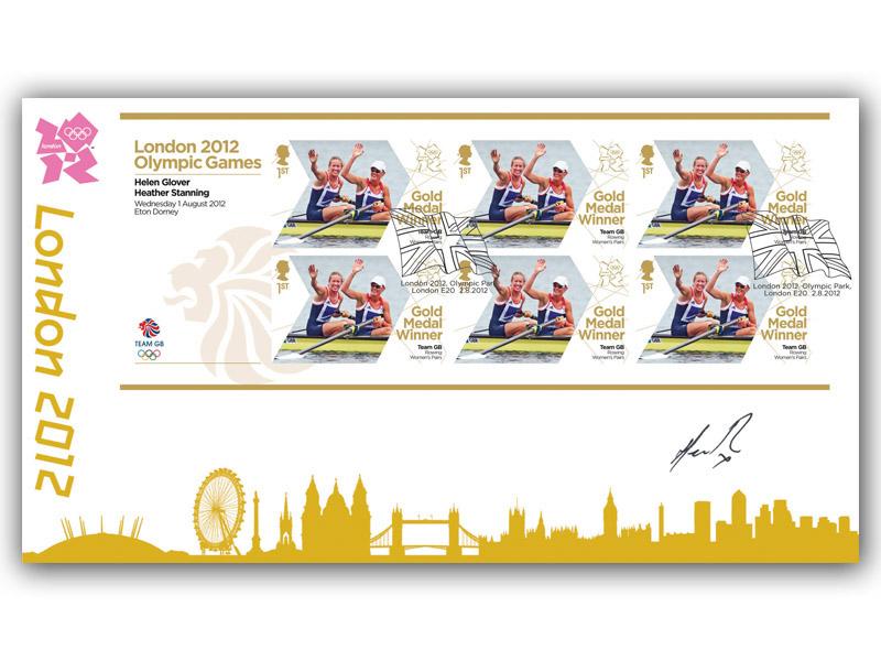 Helen Glover & Heather Stanning Win Gold Team GB Miniature Sheet Cover Signed Stanning