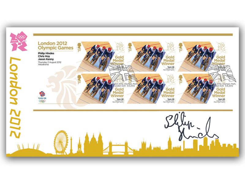 Sir Chris Hoy, Philip Hindes & Jason Kenny Win Gold Miniature Sheet Cover Signed Hindes