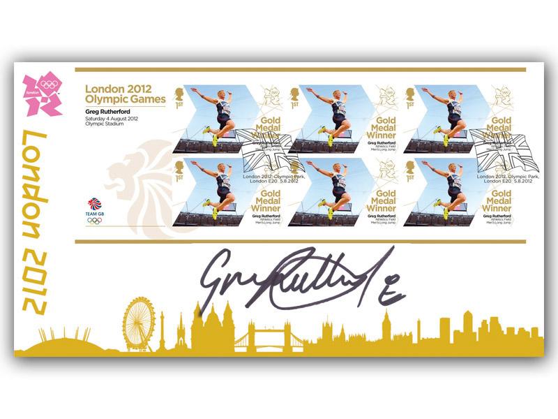 Greg Rutherford Wins Gold Miniature Sheet Cover Signed Rutherford