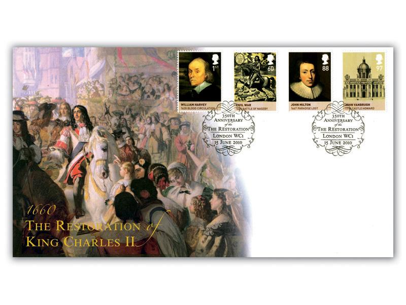 Stuarts - Restoration of King Charles II, stamps from miniature sheet