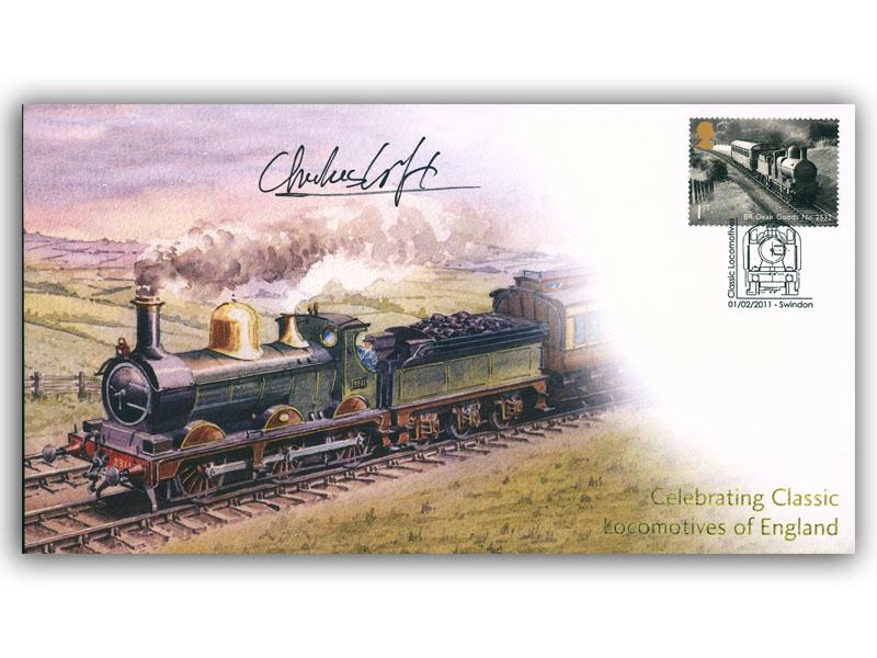 Classic Locomotives of England, BR Dean Goods Class stamp, Swindon postmark, signed by Charles Loft
