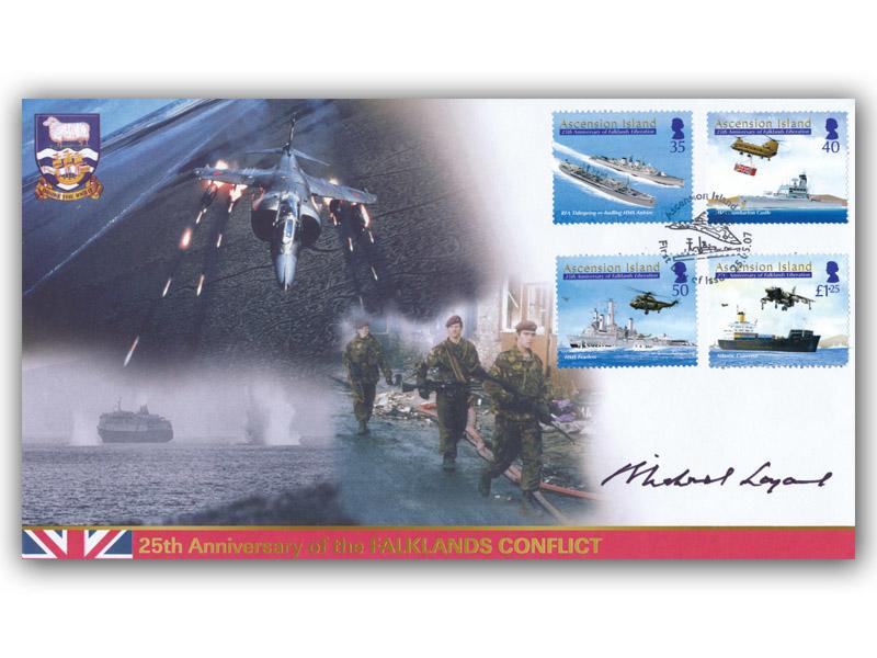 25th Anniversary Falklands Conflict, Ascension Island Stamps, signed Admiral Sir Michael Layard