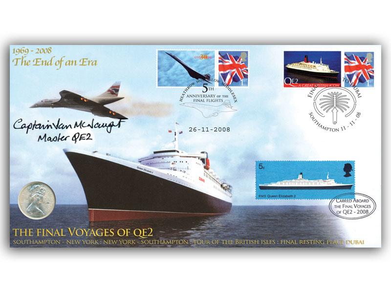 Concorde & QE2 coin cover, signed Ian McNaught