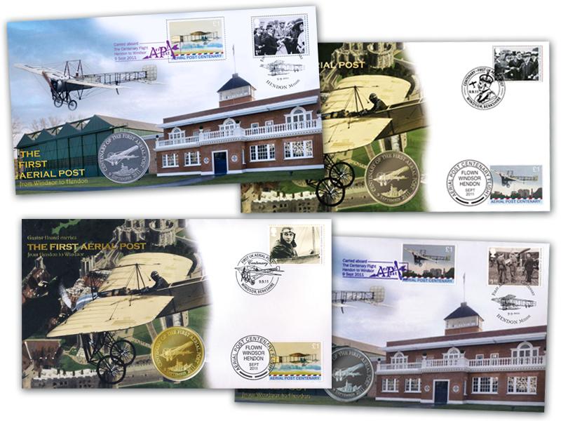 2011 Aerial Post Centenary - Hendon to Windsor Coin Cover, set of four covers