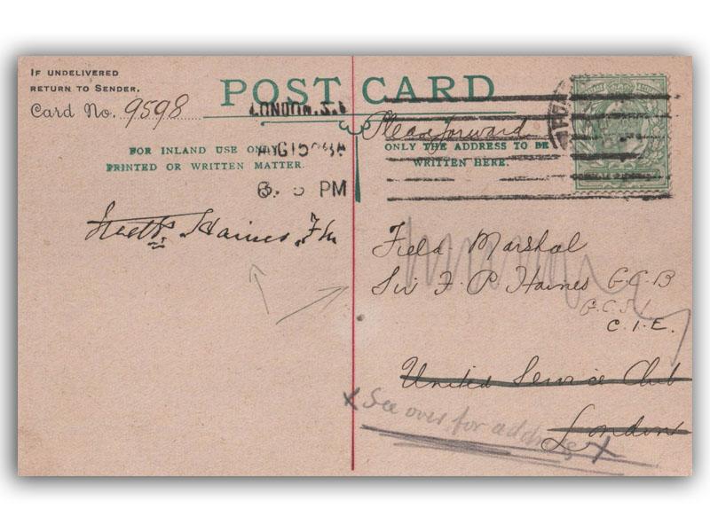 Sir Frederick Haines signed 1908 Postcard