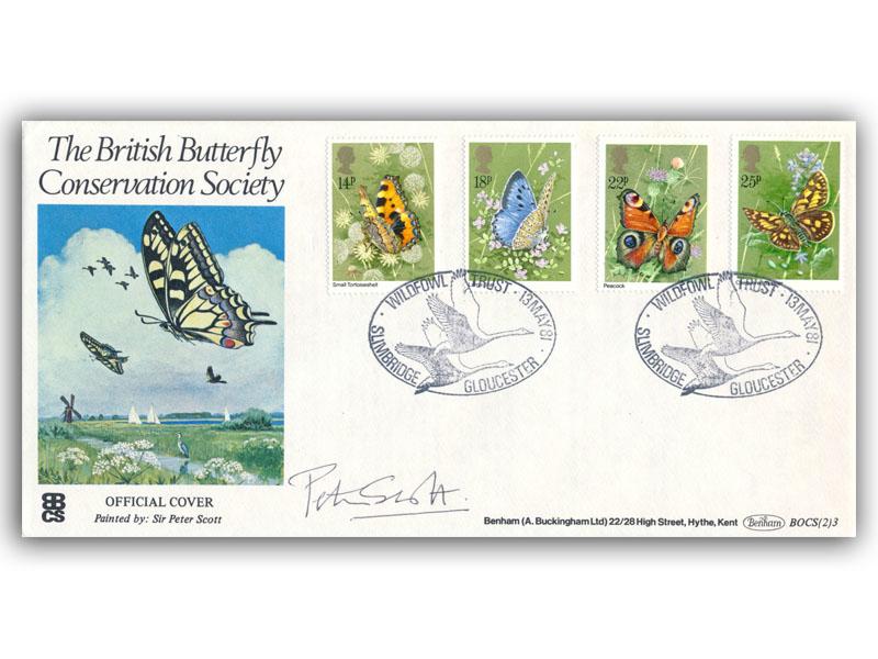 Sir Peter Scott signed British Butterflies cover