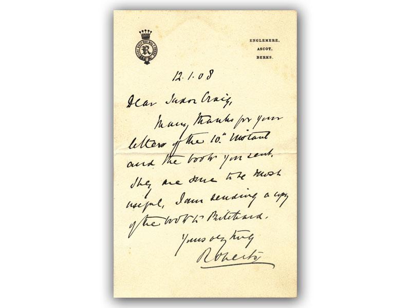 Frederick Roberts VC signed 1908 letter